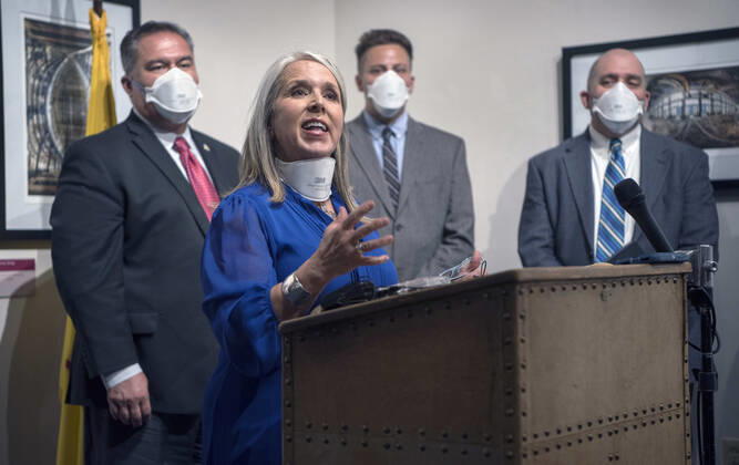 USA, Governor of New Mexico Michelle Lujan Grisham Press Conference in Albuquerque