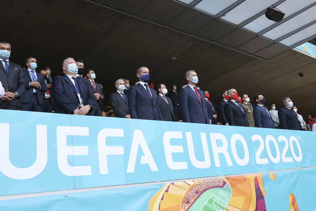King Felipe of Spain follows the EURO 2021 in Seville
