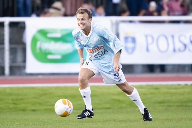 President Emmanuel Macron at Varietes Club de France charity football match