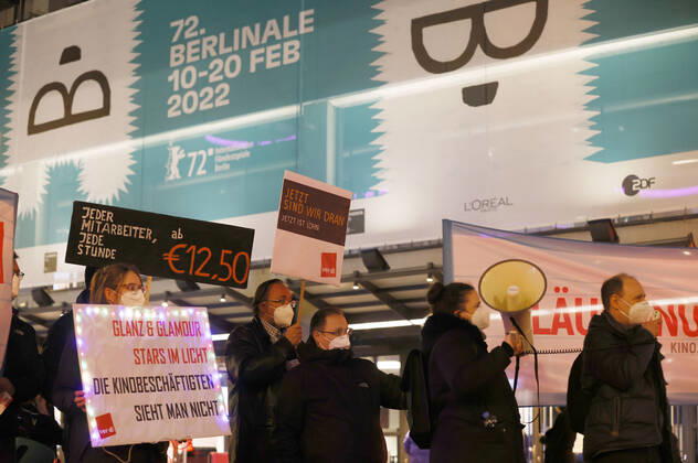 Berlin, demo of cinema workers for better working conditions on the sidelines of Berlinale