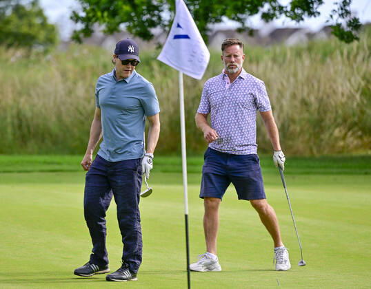 Prince Daniel of Sweden and Peter Jihde play golf in Borgholm
