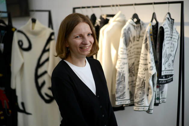 Ukrainian fashion designer Alona Pikul presents her knitwear collection in Kiev