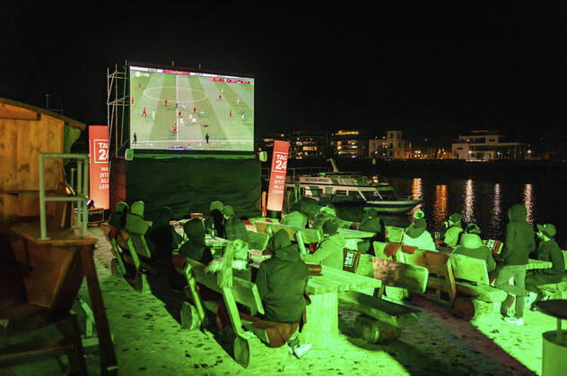 Saxony-Anhalt, Public Viewing for the Football World Cup in Beach Bar in Magdeburg