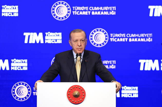 Türkei, Recep Tayyip Erdogan präsentiert Außenhandelszahlen für 2022 in Ankara