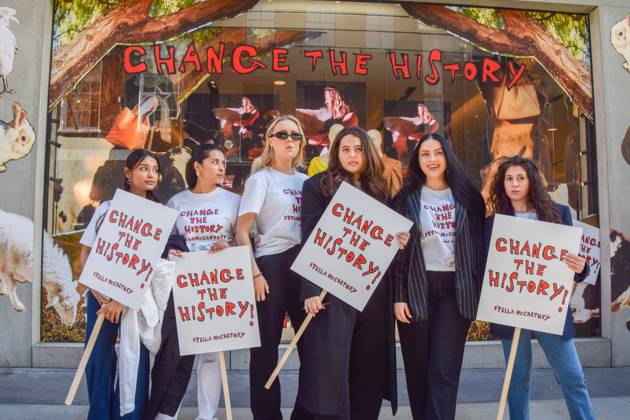 Change The History campaign outside Stella McCartney shop in London