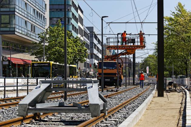 Berlin, tram construction site for the extension from Hauptbahnhof to Turmstraße, Moabit