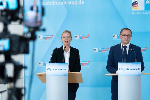 Germany, AfD press conference with Alice Weidel and Tino Chrupalla in Berlin