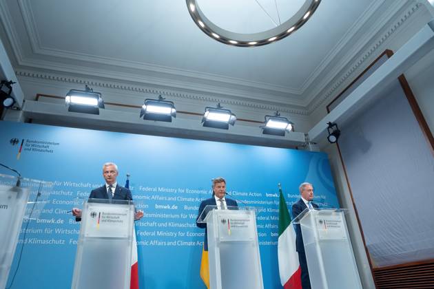Berlin, Press Conference with Robert Habeck, Bruno Le Maire and Adolfo Urso