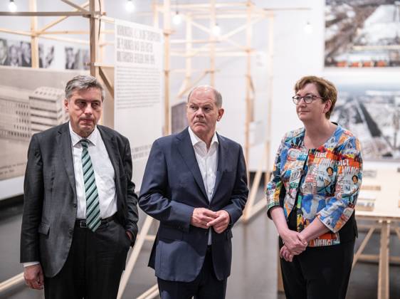 Berlin, Olaf Scholz visits exhibition Macht Raum Gewalt. Planning and Building under National Socialism