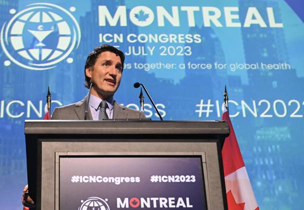 Canada, Justin Trudeau speaks at the International Council of Nurses Congress in Montreal