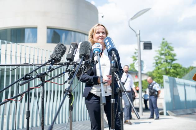 Berlin, Steffi Lemke Press Statement in front of the Chancellery