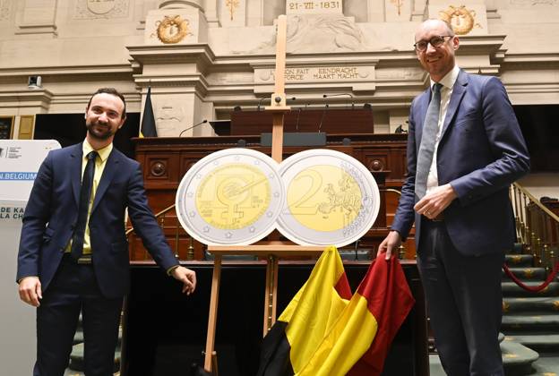 Brussels, Presentation of new two euro coin in honour of womens suffrage in Belgium
