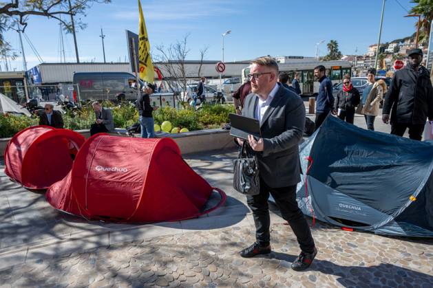 France, protest against homelessness in front of the Palais des Festivals in Cannes