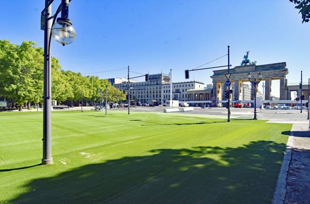 Berlin, construction for EURO Fan Mile at the Brandenburg Gate begins