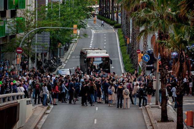 People demonstrate against Louis Vuitton fashion show in Barcelona