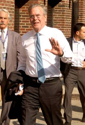 Jeb Bush attends Late Show with Stephen Colbert premiere in New York