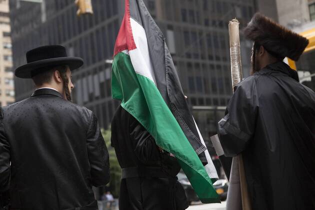Ultra-Orthodox Jews during a pro-Palestine demonstration in New York