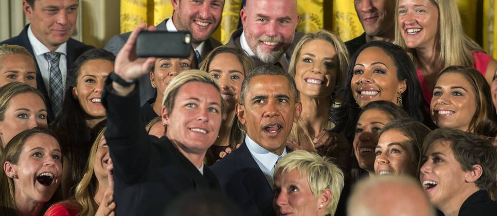 US President Obama hosts the US Women's National Football Team at the White House