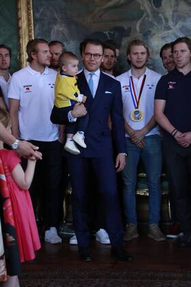 Princess Victoria and Prince Daniel receive Swedish national ice hockey team