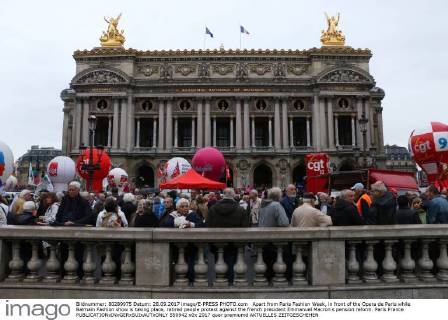 Protest at Paris Fashion Week against planned pension reform
