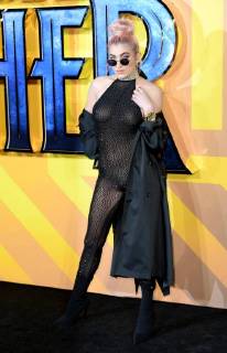 Roshelle in a transparent outfit at Black Panther Europe Premiere in London
