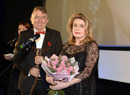 Catherine Deneuve and Leos Carax receive the Kristian Prize of the Febiofest Film Festival in Prague