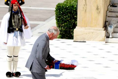 Prince Charles and Camilla visit the Tomb of the Unknown Soldier in Athens