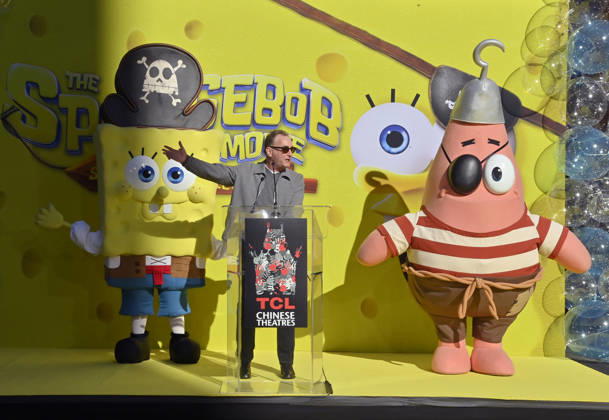 Tom Kenny immortalises Spongebob at hand-and-footprint ceremony at the Chinese Theatre in Hollywood