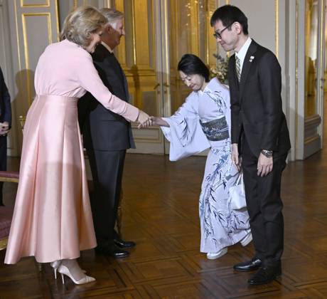 Queen Mathilde and King Philippe of Belgium receive diplomats in Brussels