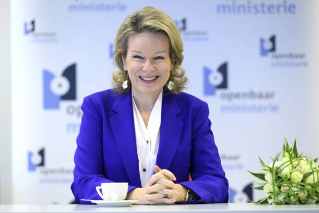Queen Mathilde of Belgium attends discussion on domestic violence in Hasselt