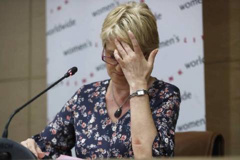 Spain, Angela Gonzalez press conference after being awarded 600,000 euros