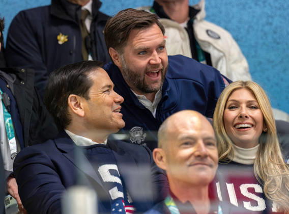 Milano Cortina 2026, JD Vance and Marco Rubio in the audience at the USA - Czech Republic ice hockey match