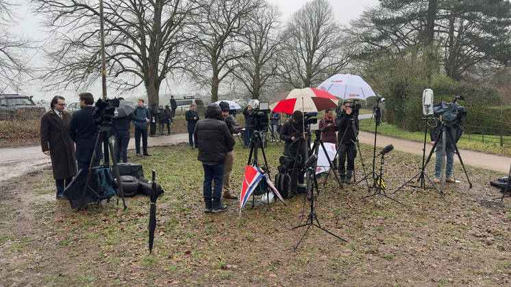 Great Britain, media frenzy outside Wood Farm at Sandringham after arrest of ex-Prince Andrew