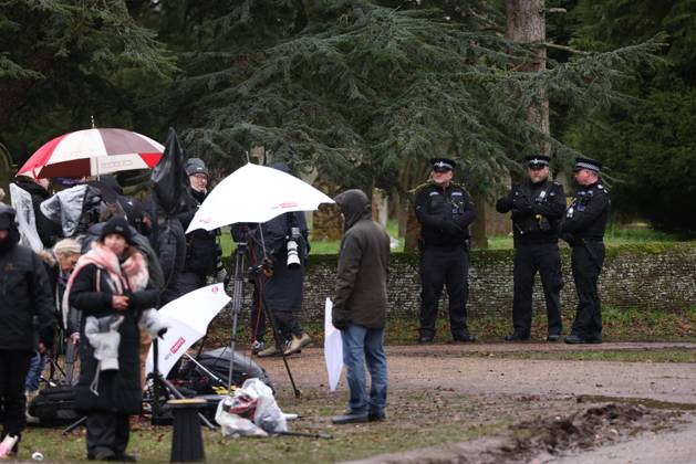 United Kingdom, media representatives outside Wood Farm in Sandringham after arrest of ex-Prince Andrew