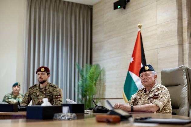 Jordan, King Abdullah II and Crown Prince Hussein visit the headquarters of the Jordanian armed forces in Amman