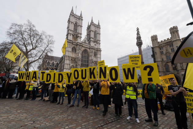 UK, anti-monarchy protest to Prince Andrew outside Commonwealth Day Service in London