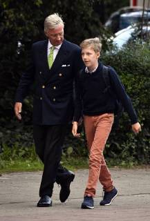 King Philippe and Prince Emmanuel on their way to school