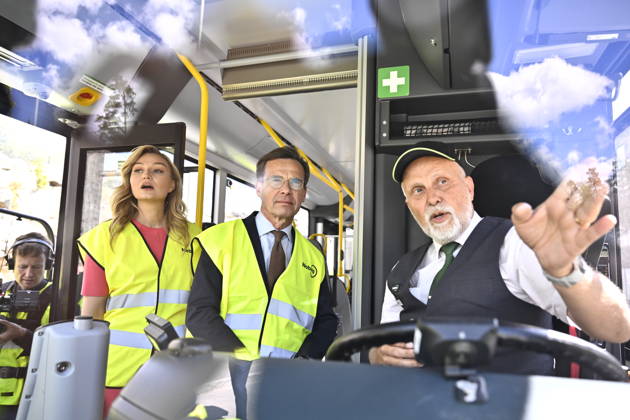 Sweden, Ulf Kristersson visits bus depot in Stockholm