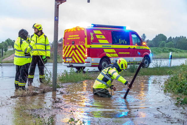 Saxony, severe weather with many fire brigade operations in the Vogtland district in Treuen