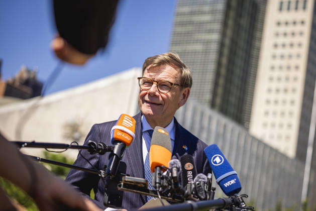 USA, Außenminister Johann Wadephul gibt Pressestatement in New York