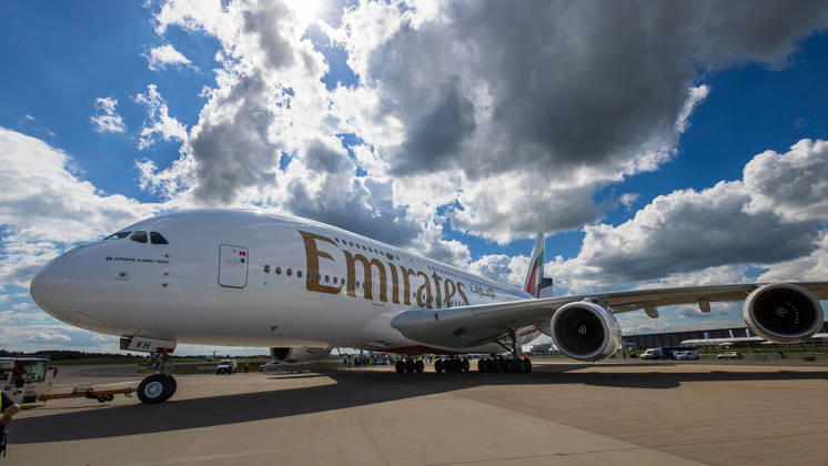 Berlin, ILA - Internationale Luft- und Raumfahrtausstellung, Emirates Landung in Berlin