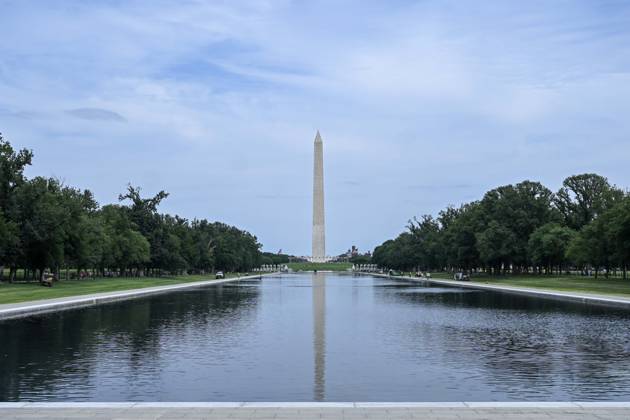 Washington, Lincoln Memorial Reflecting Pool refilled with water after remodelling