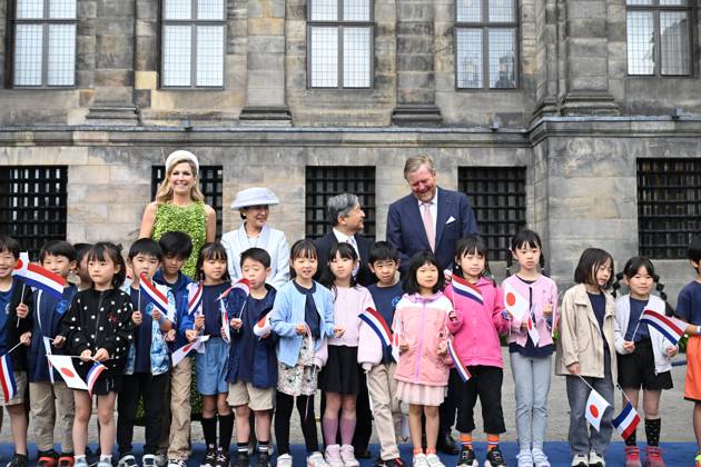 The Royals, King Willem-Alexander and Queen Maxima, welcome Emperor Naruhito and Empress Masako on the Dam in Amsterdam