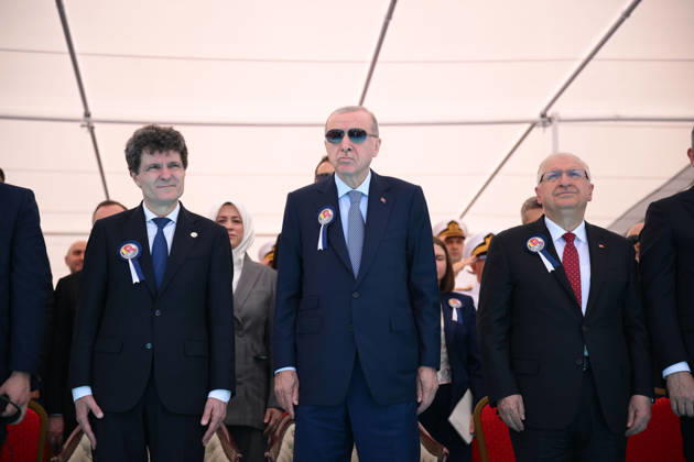 Türkei, Recep Tayyip Erdogan und Nicusor Dan bei Schiffstaufe in Istanbul