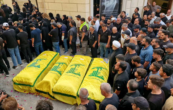 Middle East conflict, Lebanon, funeral for victims of an Israeli attack on Qennarit