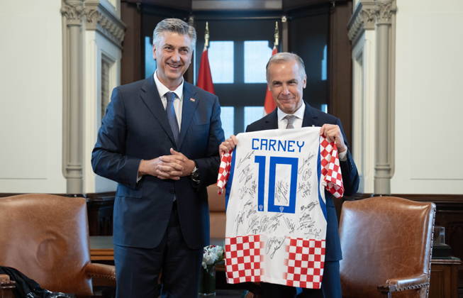 Canada: Mark Carney welcomes Andrej Plenkovic to Ottawa