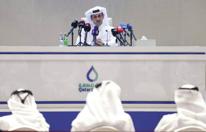 Qatar: Saad Sherida Al-Kaabi speaks at a QatarEnergy press conference following an explosion and fire at the Barzan gas processing plant in Doha