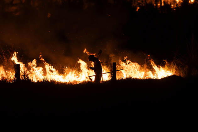 Brasilien, Feuerwehr kaempft gegen Vegetationsbrand nahe Sao Jose do Rio Preto