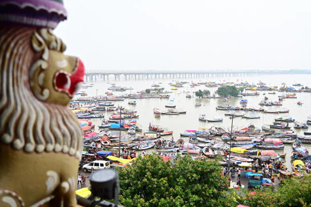 India: Flooding at the Sangam in Prayagraj following the rising waters of the Ganges and Yamuna