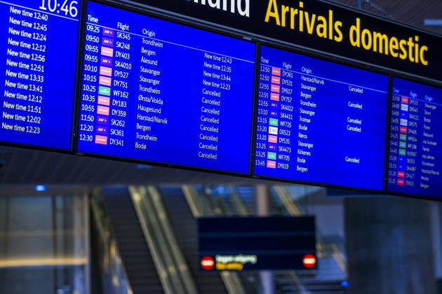 Norwegen, Fluglotsen streiken an Flughäfen Oslo Gardermoen und Bergen Flesland